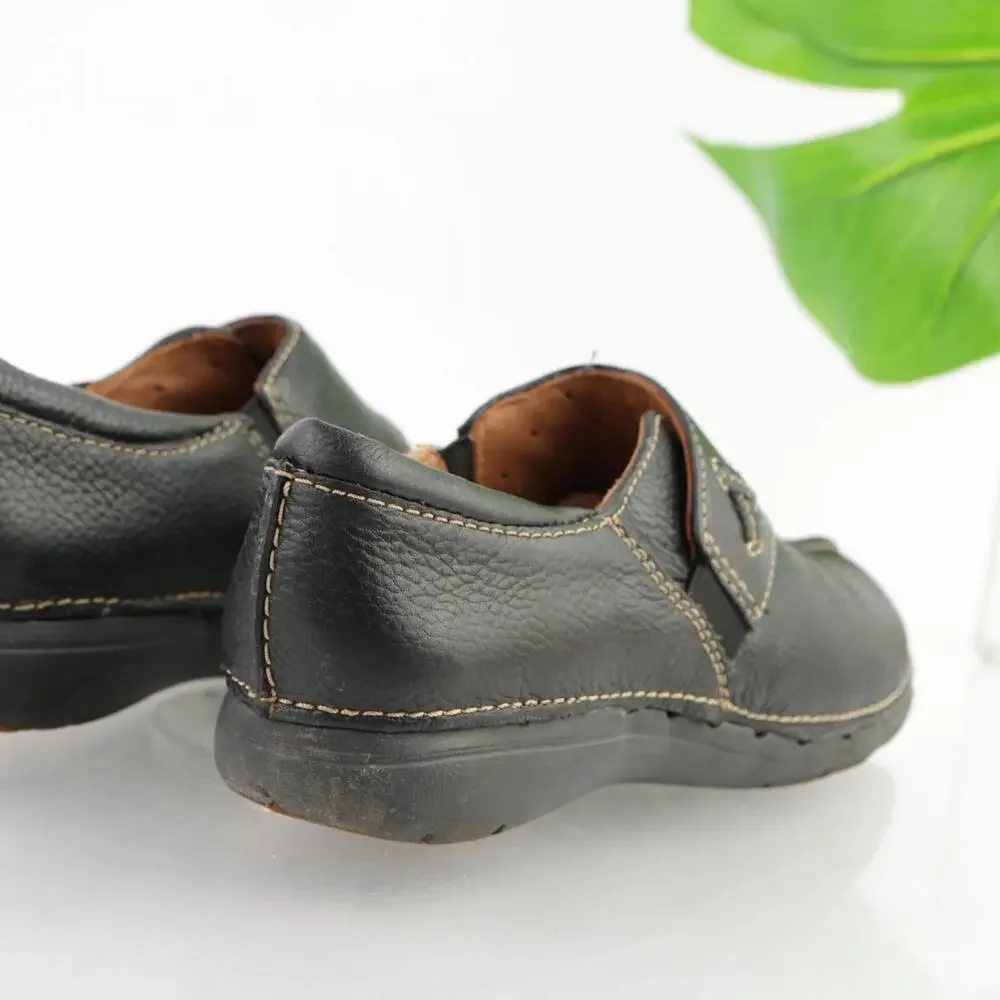 Clarks Womens Un Loop Stride Loafer Size 8 Black Leather Slip On Flat Comfy Shoe